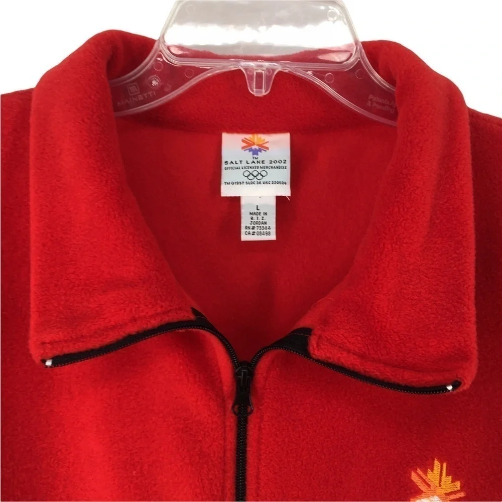 Olympics Salt Lake 2002 Red Sleeveless Full Zip Warm Fleece Vest Mens Sz L